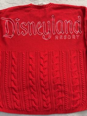 Disneyland Resort Spirit Jersey Sweater Red Cable Chunky Knit Crewneck Sz XXL